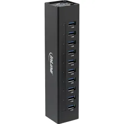 InLine Hub USB 3.2 Gen.1 10 Porte - Corpo in Alluminio Nero con Alimentatore 4A