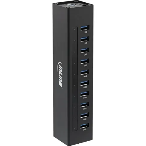 InLine Hub USB 3.2 Gen.1 10 Porte - Corpo in Alluminio Nero con Alimentatore 4A
